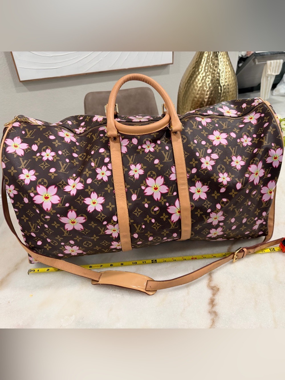 Louis Vuitton Style Murakami Cherry Blossom Monogram Large Travel Duffel / Keepa